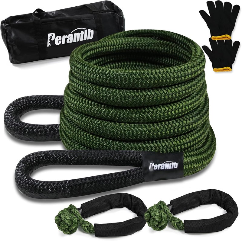 Perantlb حبل الاسترداد الحركي - 1" × 30 قدم (33000 رطل)، حبل سحب مع حلقة ناعمة وقفاز، مناسب لشاحنة بيك أب 4WD، SUV، ATV، UTV - Image 1